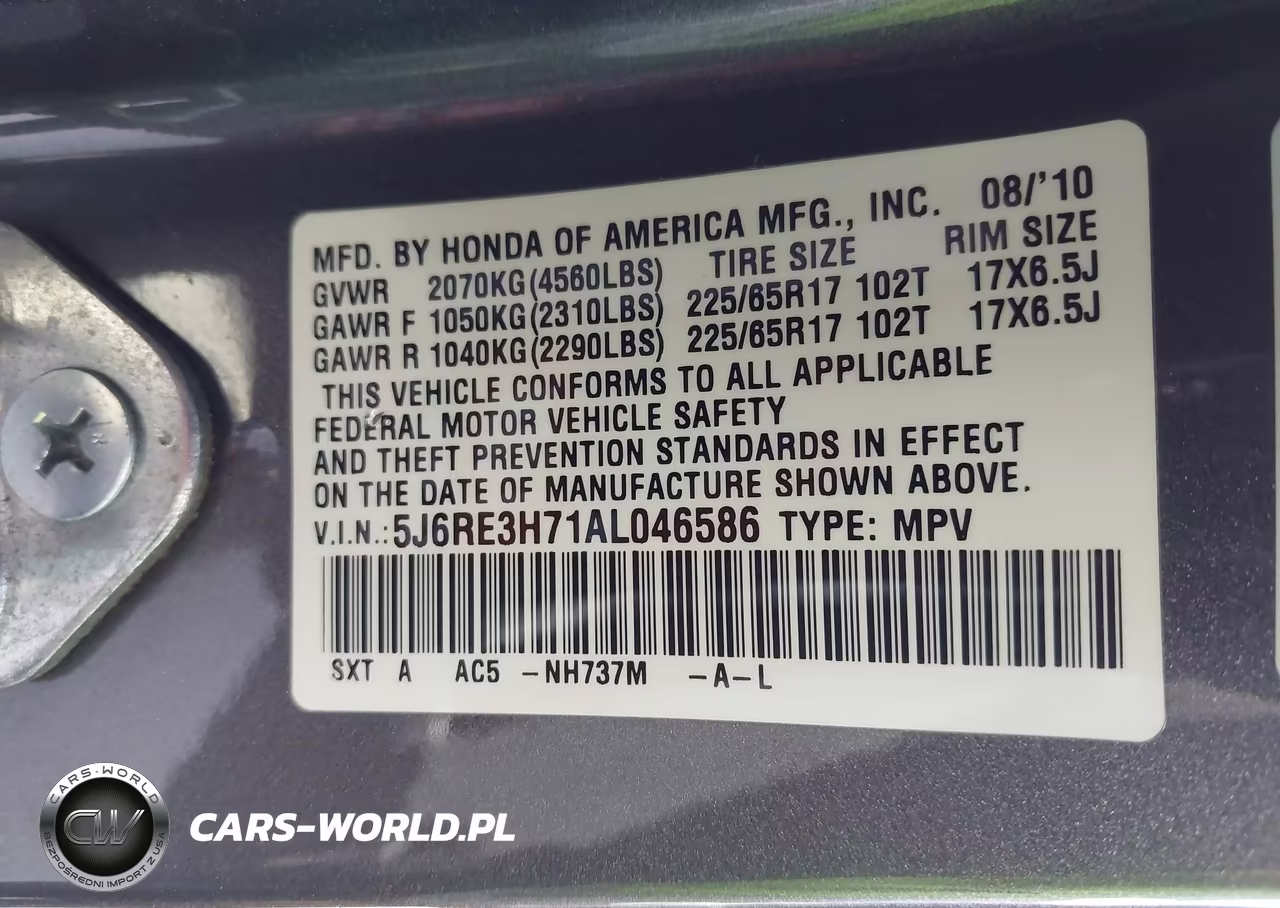 2010 Honda Cr-V Ex-L VIN:5J6RE3H71AL046586 - 9