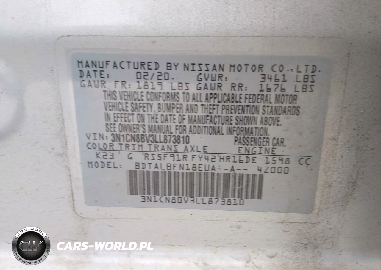 2020 Nissan Versa S 5-Speed Manual Transmission VIN:3N1CN8BV3LL873810 - 9
