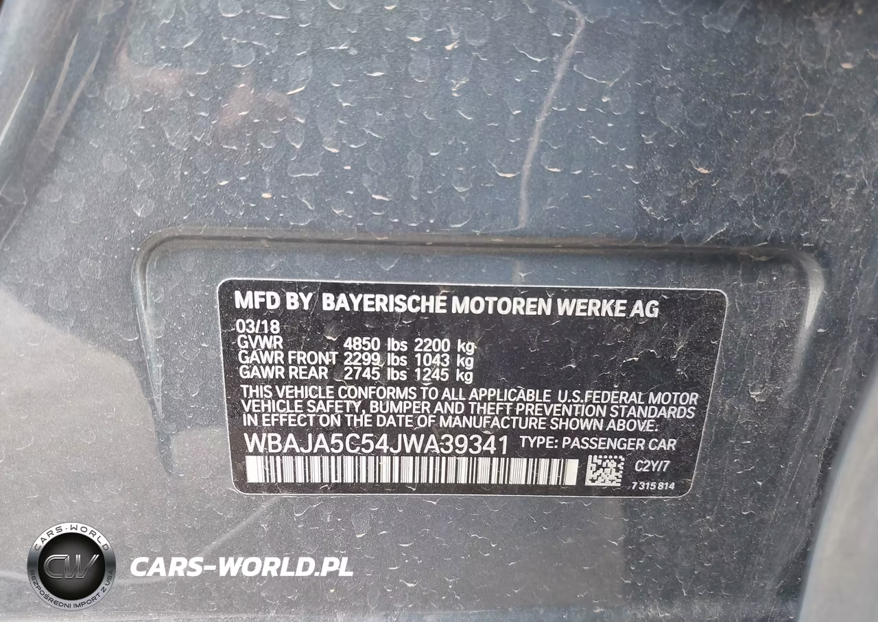 2018 BMW 530I VIN:WBAJA5C54JWA39341 - 9