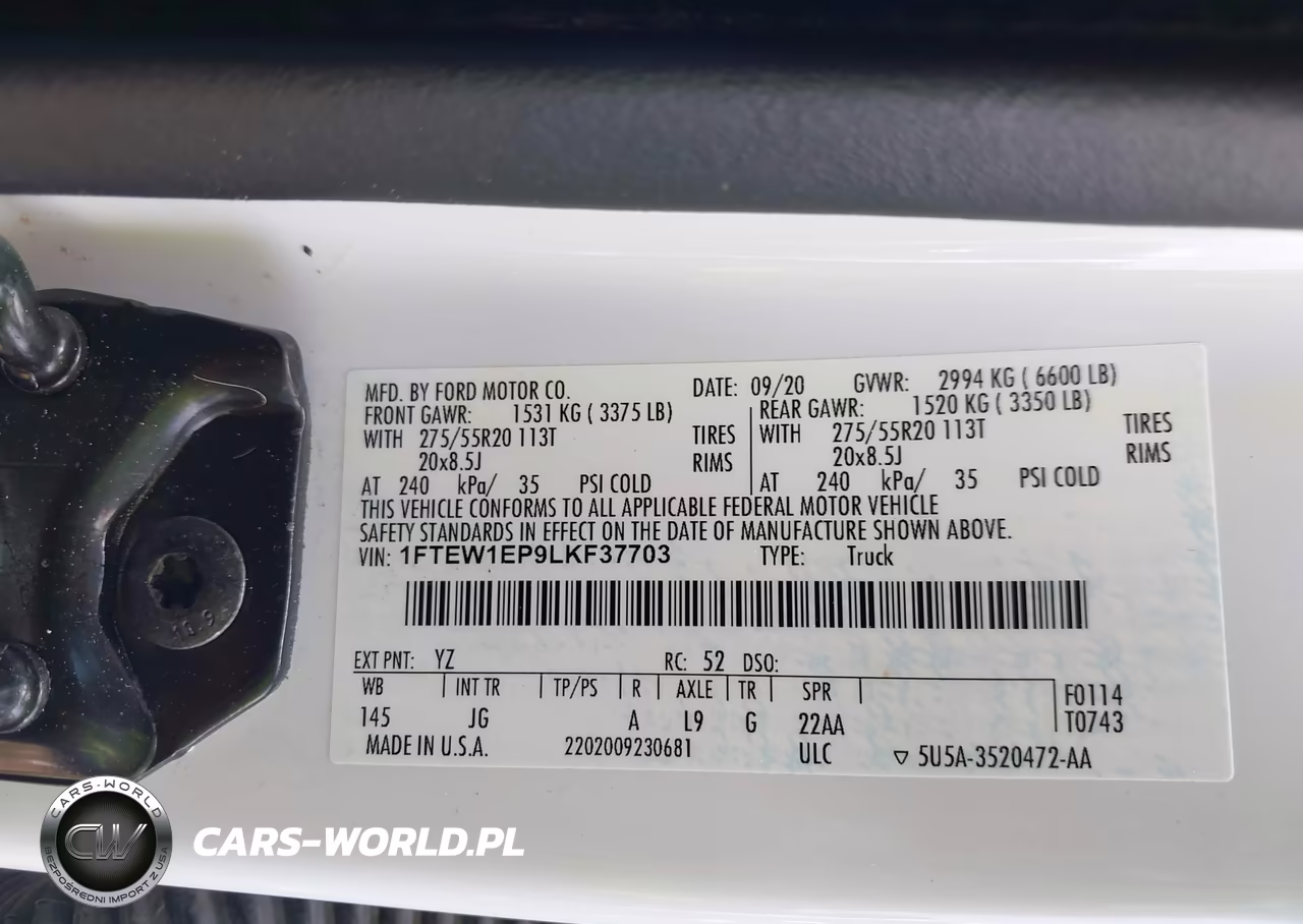 2020 Ford F-150 Xl VIN:1FTEW1EP9LKF37703 - 9