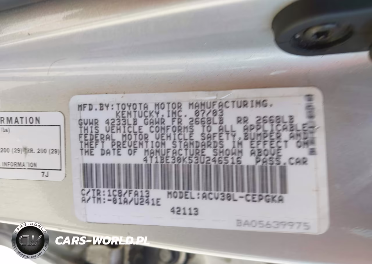 2003 Toyota Camry Xle VIN:4T1BE30K53U246516 - 9