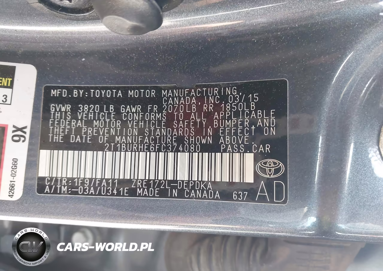 2015 Toyota Corolla L VIN:2T1BURHE6FC374080 - 9