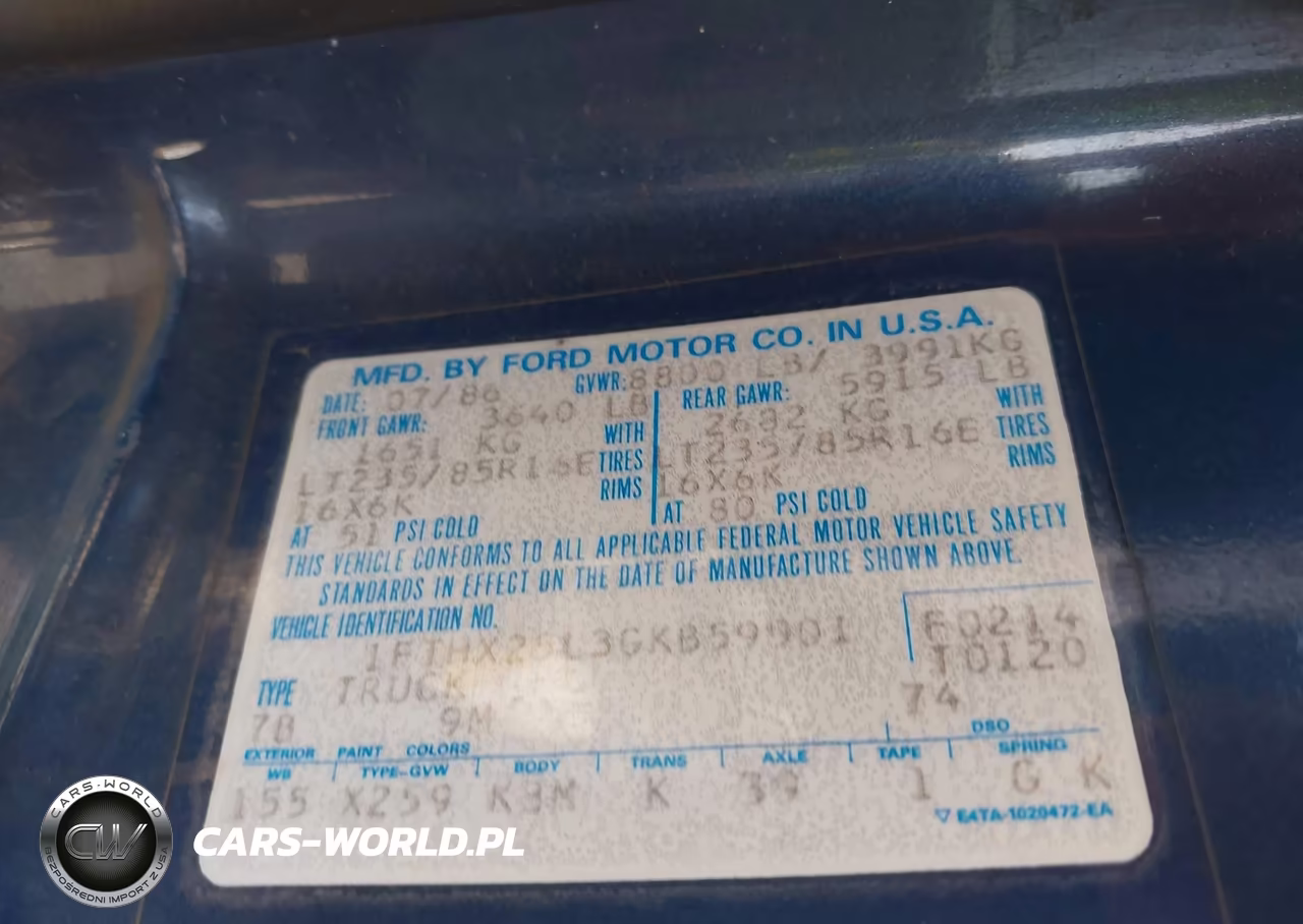1986 Ford F250 VIN:1FTHX25L3GKB59901 - 9