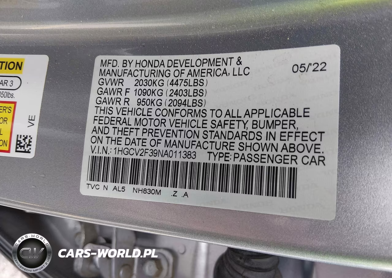 2022 Honda Accord Sport 2.0T VIN:1HGCV2F39NA011383 - 9