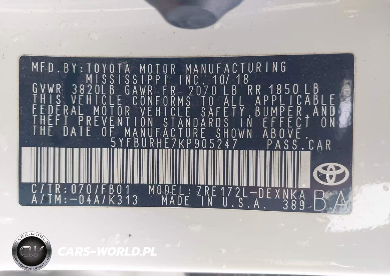 2019 Toyota Corolla Le VIN:5YFBURHE7KP905247 - 9
