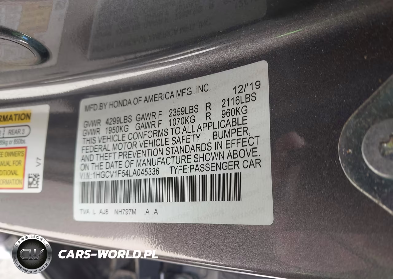 2020 Honda Accord Ex-L VIN:1HGCV1F54LA045336 - 9