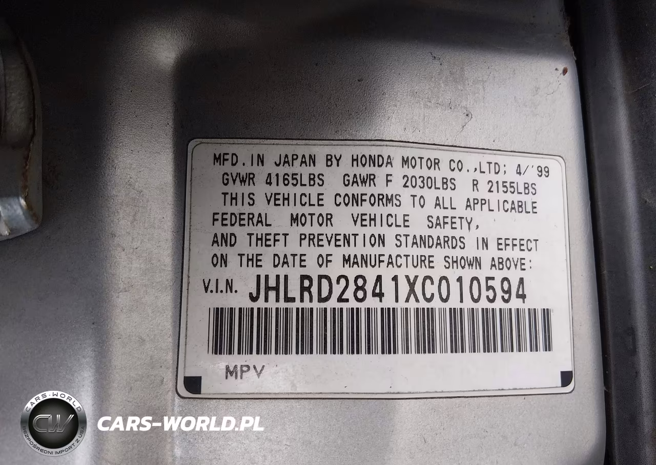 1999 Honda Cr-V Lx VIN:JHLRD2841XC010594 - 9