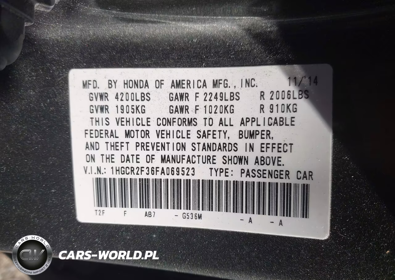 2015 Honda Accord Lx VIN:1HGCR2F36FA069523 - 9