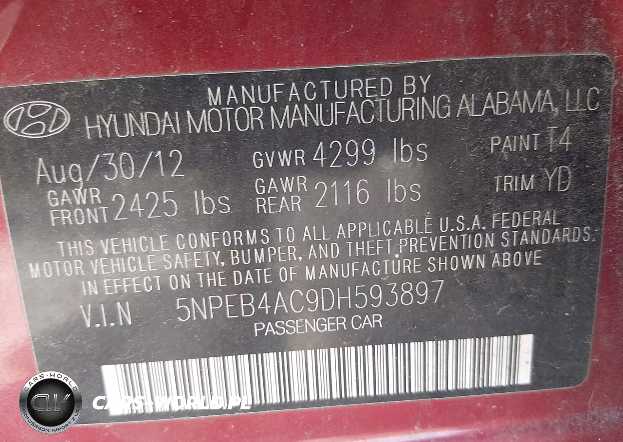 2013 Hyundai Sonata Gls VIN:5NPEB4AC9DH593897 - 9