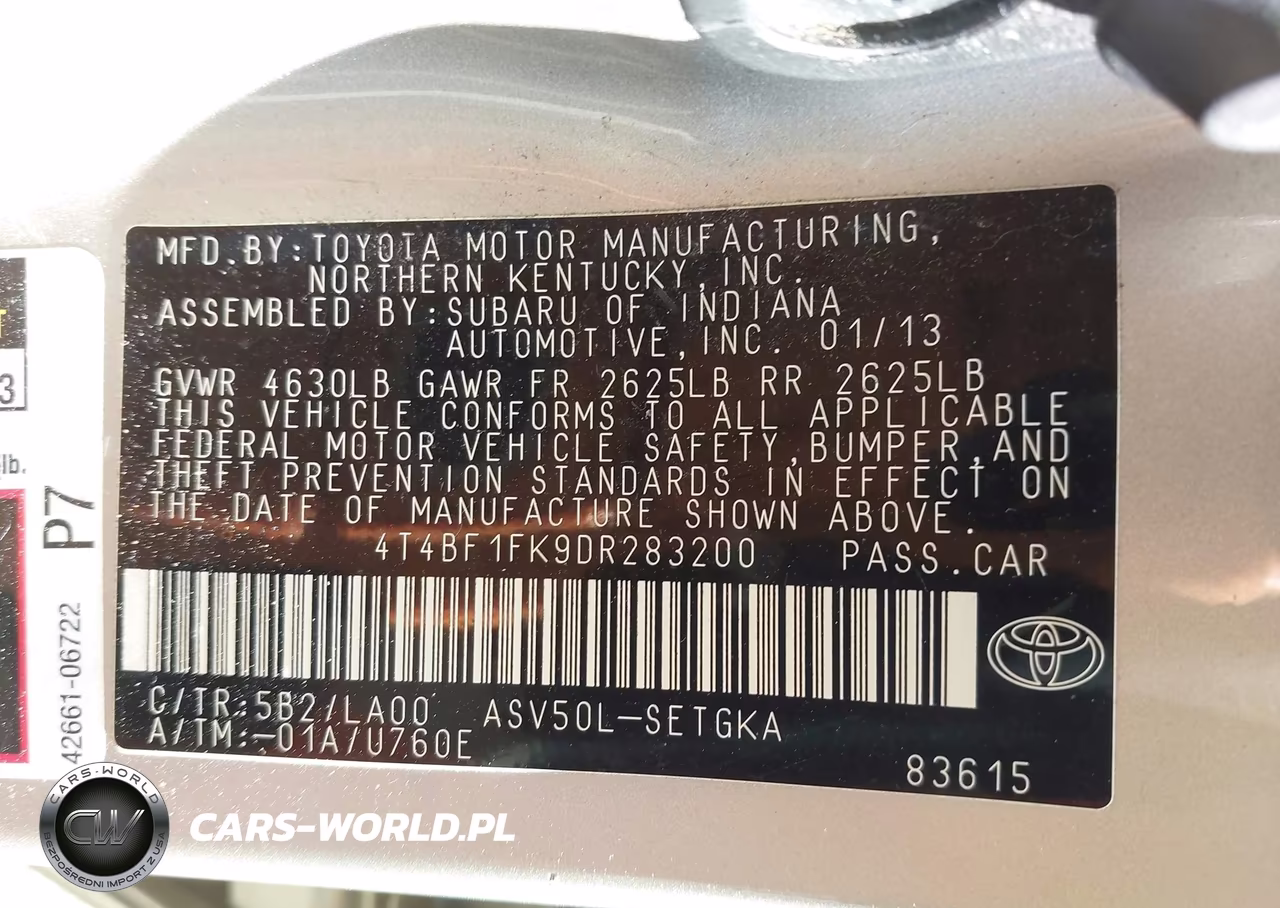 2013 Toyota Camry Xle VIN:4T4BF1FK9DR283200 - 9