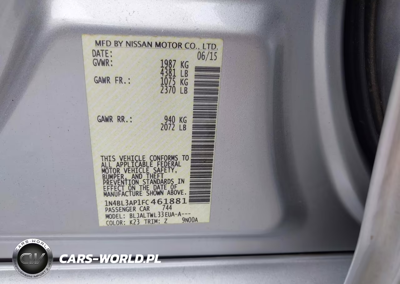 2015 Nissan Altima 3.5 S-3.5 Sl-3.5 Sv VIN:1N4BL3AP1FC461881 - 9