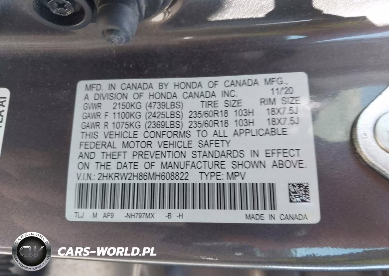 2021 Honda Cr-V Awd Ex-L VIN:2HKRW2H86MH608822 - 9