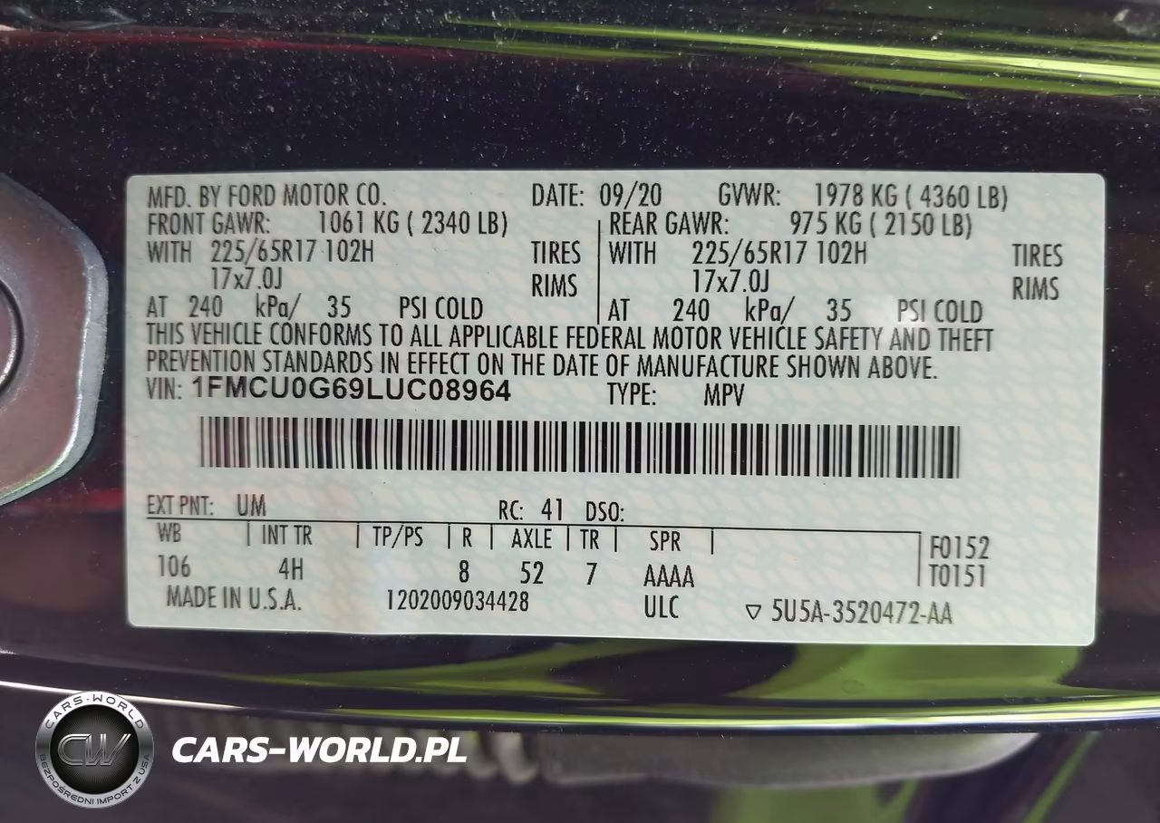 2020 Ford Escape Se VIN:1FMCU0G69LUC08964 - 9