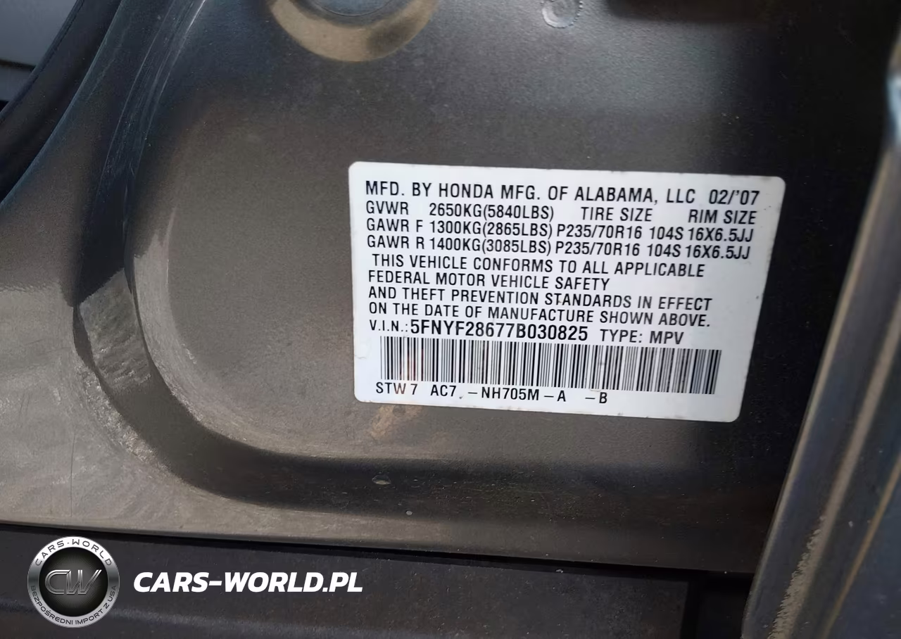 2007 Honda Pilot Ex-L VIN:5FNYF28677B030825 - 9
