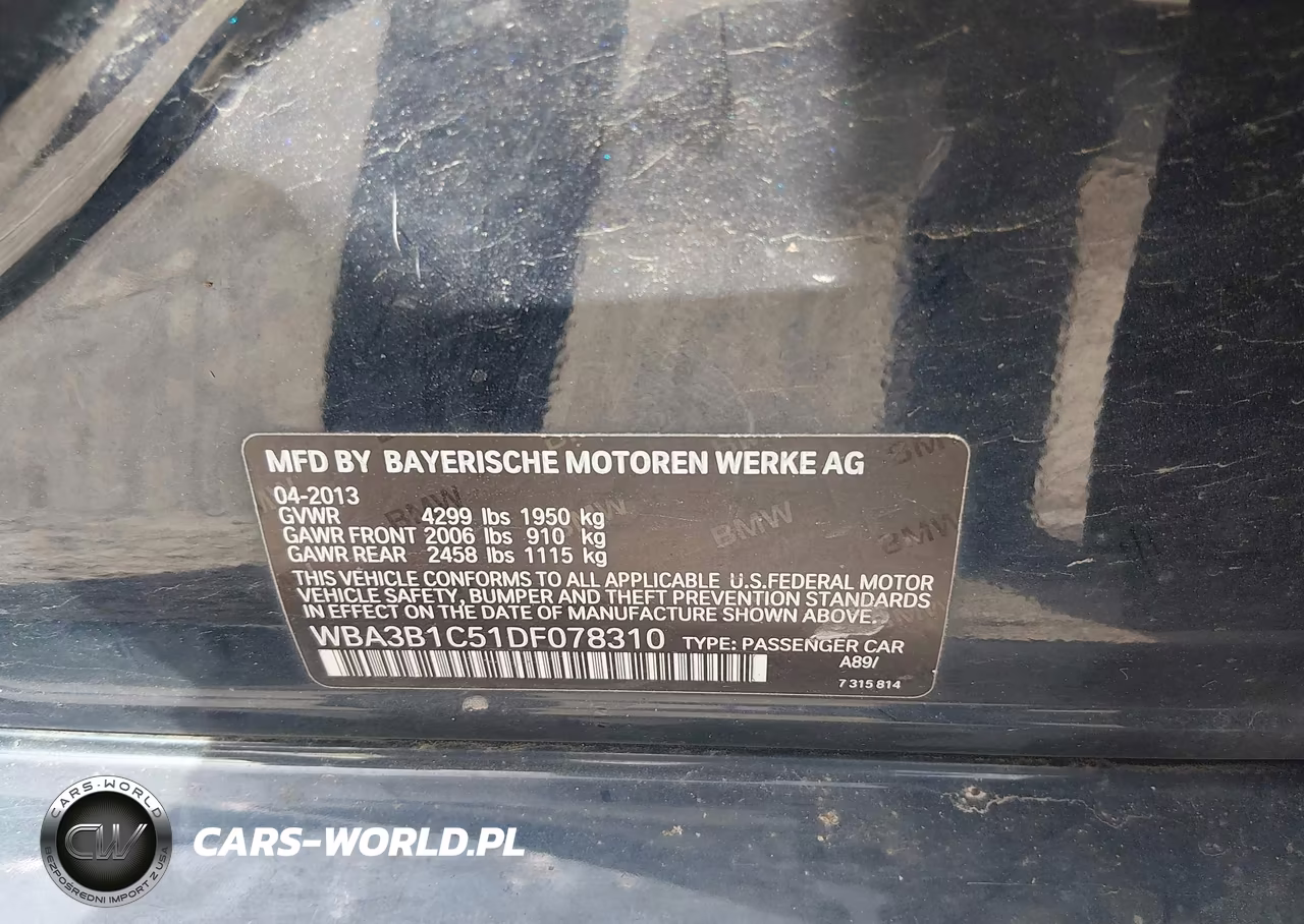 2013 BMW 320I VIN:WBA3B1C51DF078310 - 9