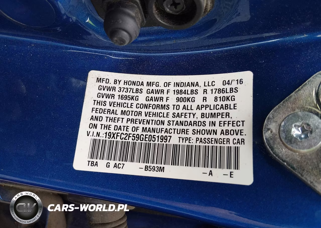 2016 Honda Civic Lx VIN:19XFC2F59GE051997 - 9