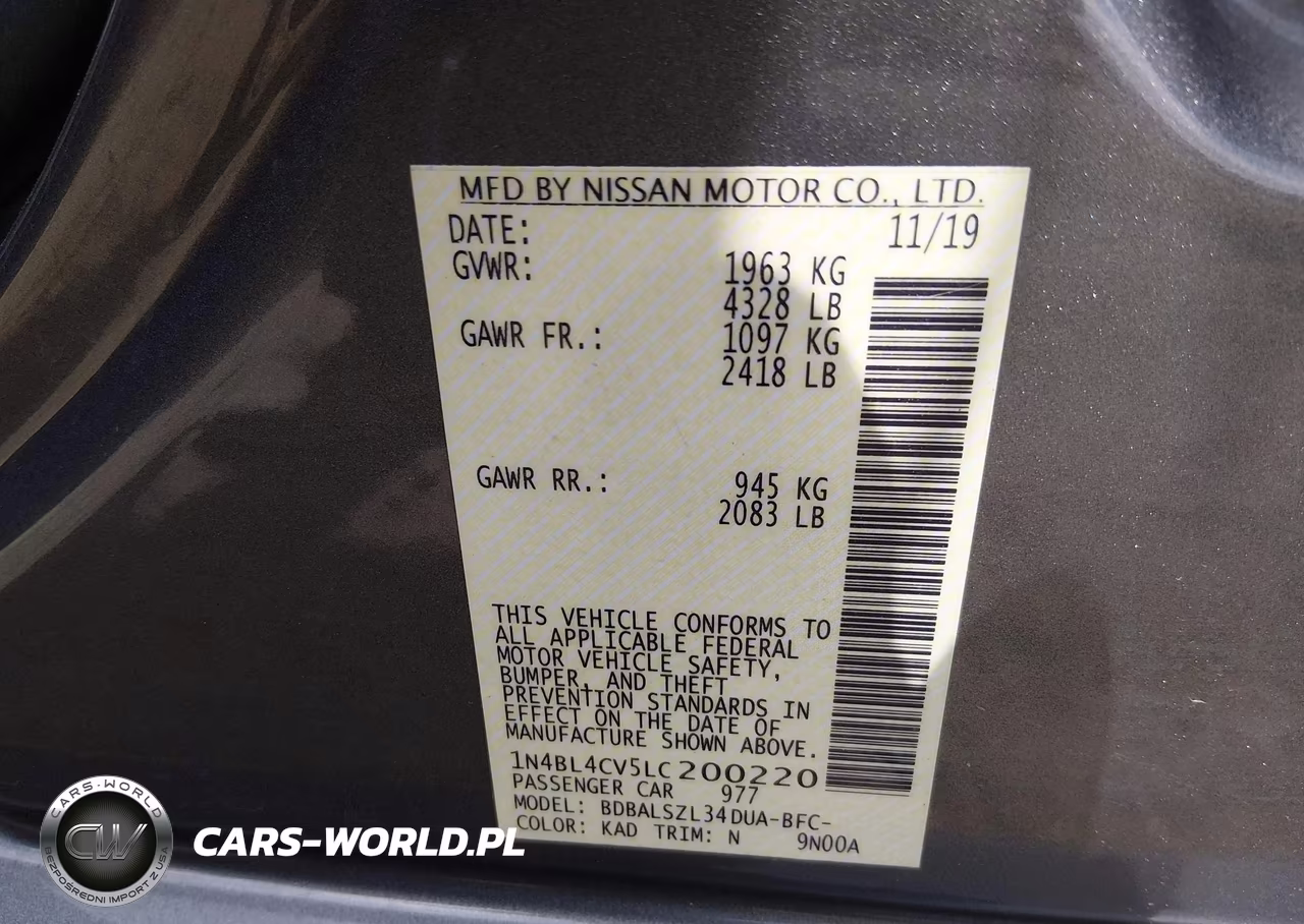 2020 Nissan Altima Sr Fwd VIN:1N4BL4CV5LC200220 - 9