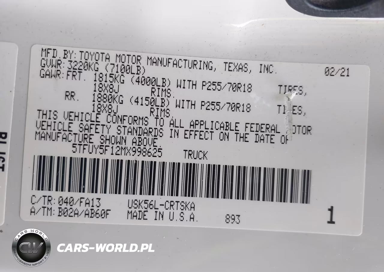 2021 Toyota Tundra Sr VIN:5TFUY5F12MX998625 - 9