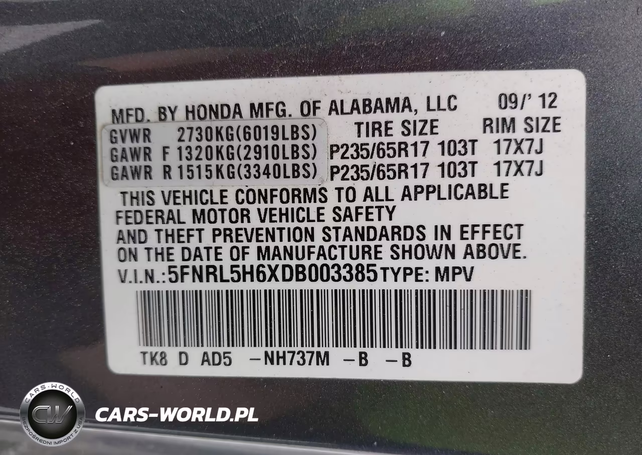 2013 Honda Odyssey Ex-L VIN:5FNRL5H6XDB003385 - 9