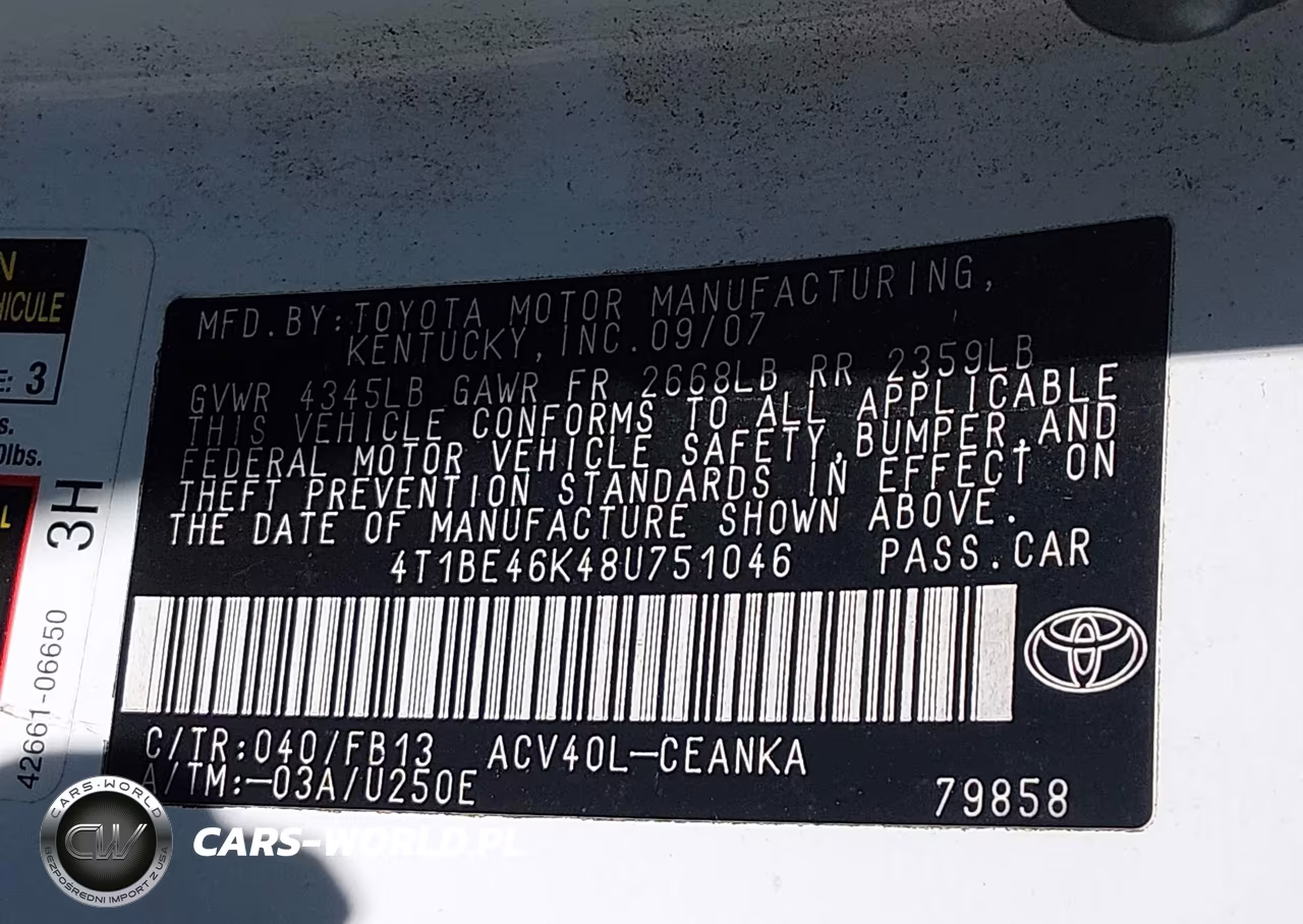 2008 Toyota Camry Le VIN:4T1BE46K48U751046 - 9