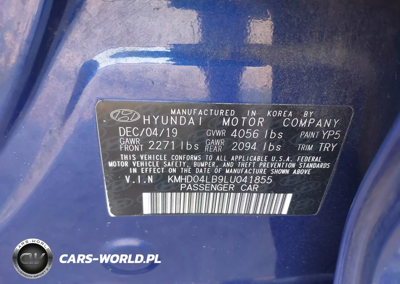 2020 Hyundai Elantra Sport VIN:KMHD04LB9LU041855 - 9
