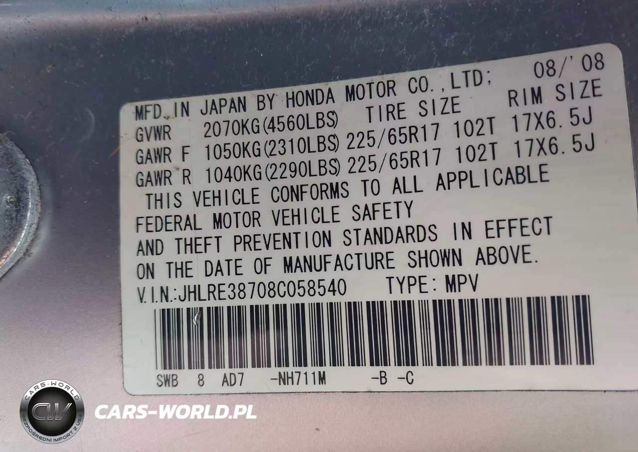 2008 Honda Cr-V Ex-L VIN:JHLRE38708C058540 - 9