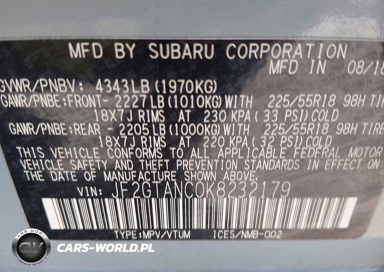 2019 Subaru Crosstrek 2.0I Limited VIN:JF2GTANC0K8232179 - 9