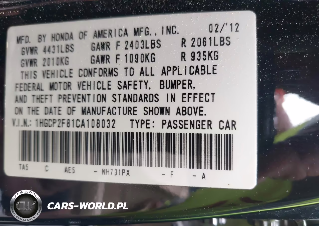 2012 Honda Accord 2.4 Ex-L VIN:1HGCP2F81CA108032 - 9