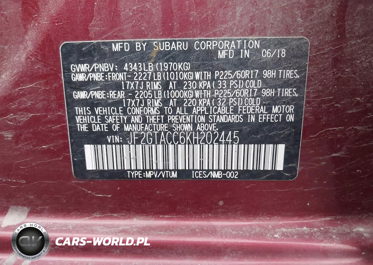 2019 Subaru Crosstrek 2.0I Premium VIN:JF2GTACC6KH202445 - 9