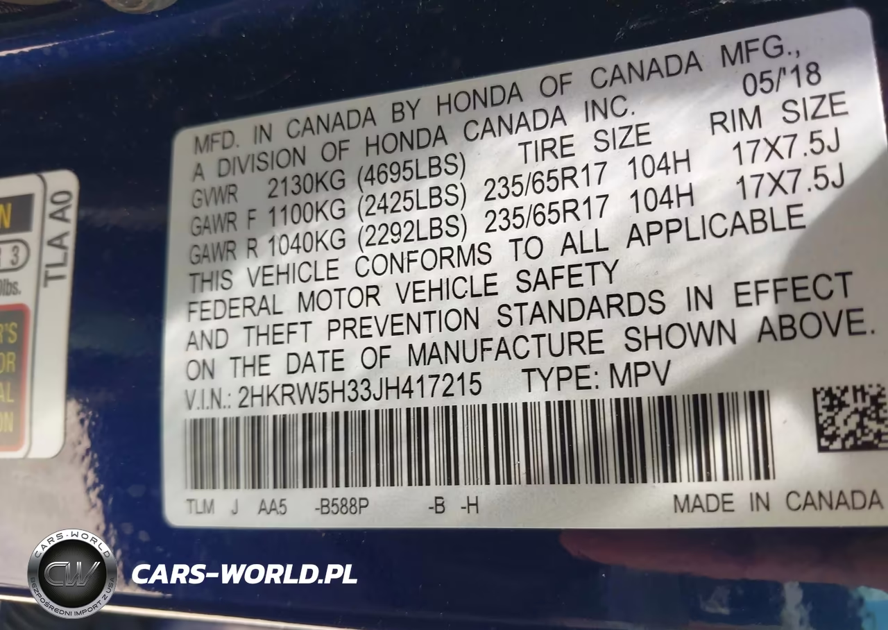 2018 Honda Cr-V Lx VIN:2HKRW5H33JH417215 - 9