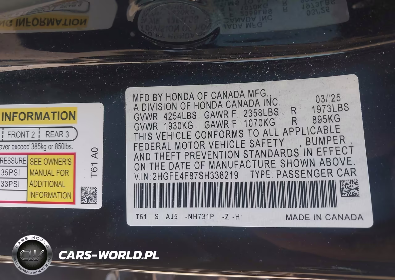 2025 Honda Civic Hybrid VIN:2HGFE4F87SH338219 - 9