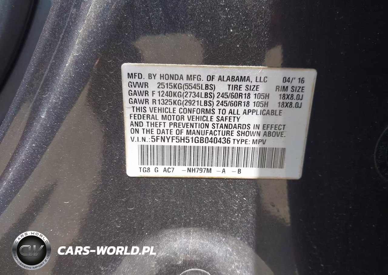 2016 Honda Pilot Ex-L VIN:5FNYF5H51GB040436 - 9