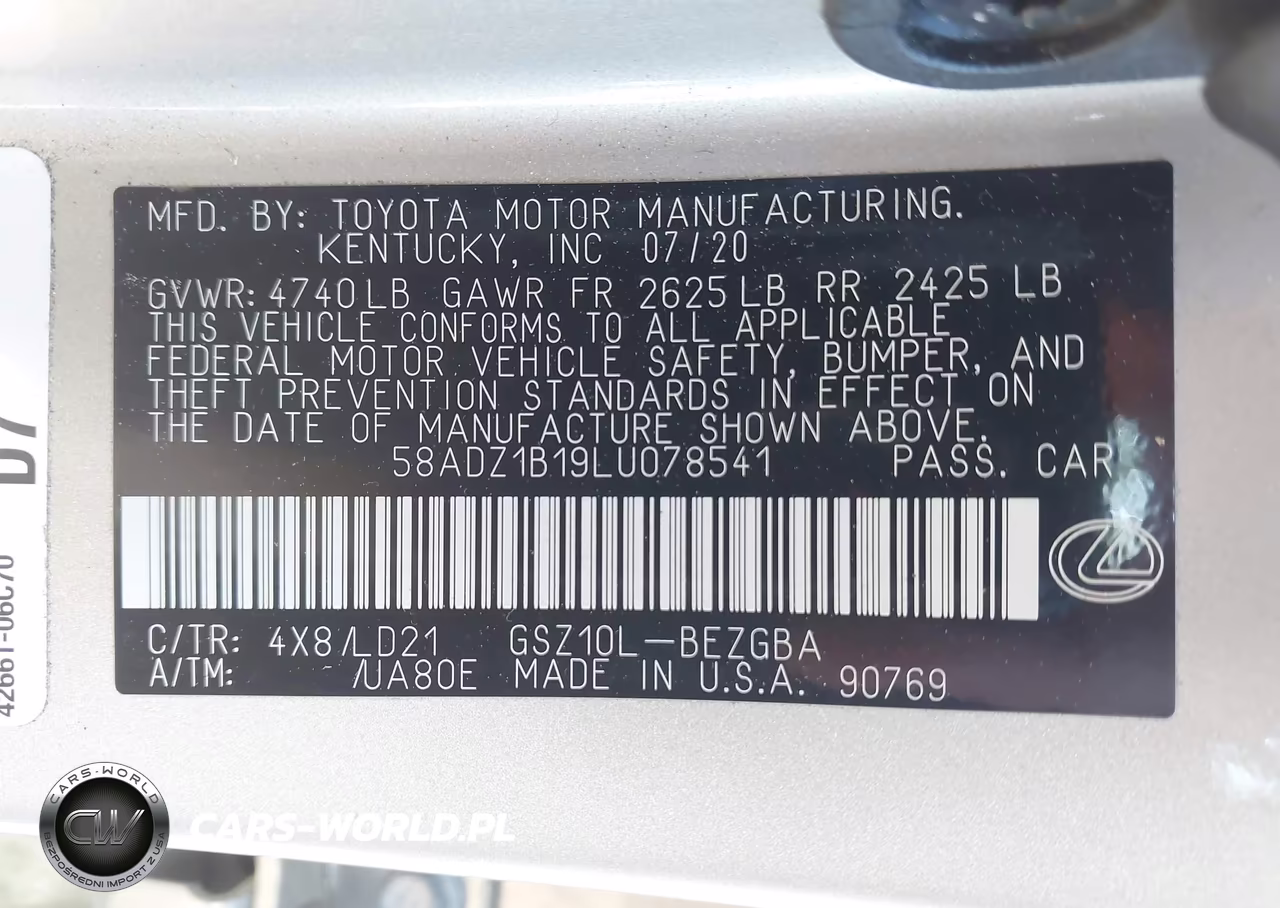 2020 Lexus Es 350 VIN:58ADZ1B19LU078541 - 9
