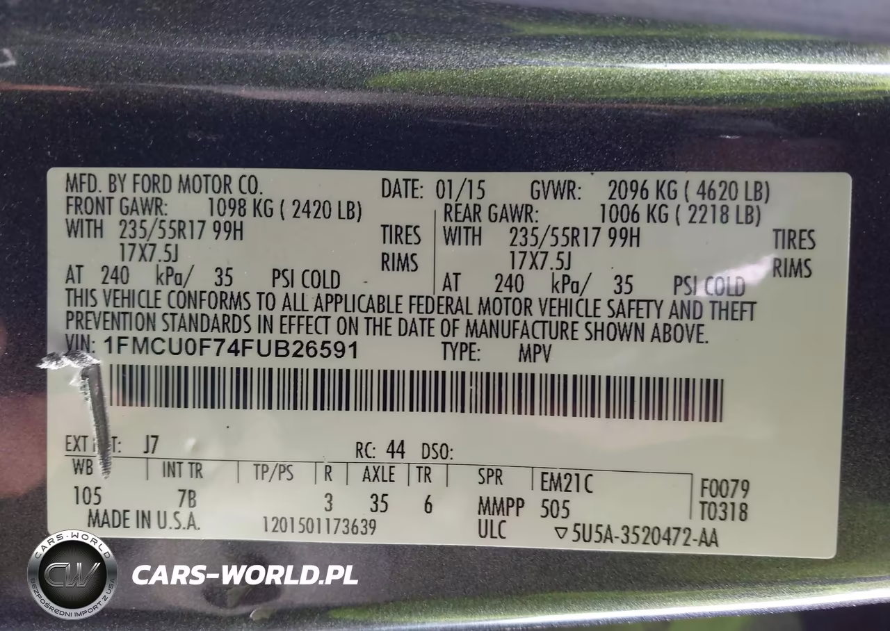 2015 Ford Escape S VIN:1FMCU0F74FUB26591 - 9