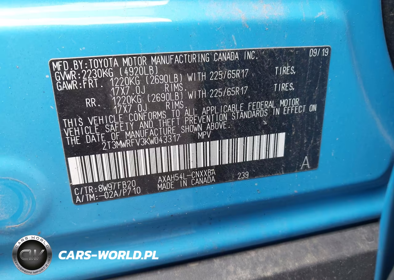 2019 Toyota Rav4 Hybrid Le VIN:2T3MWRFV3KW043317 - 9