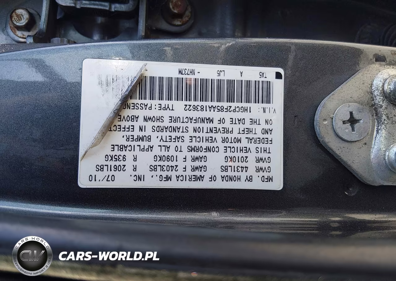 2010 Honda Accord 2.4 Ex-L VIN:1HGCP2F85AA183622 - 9