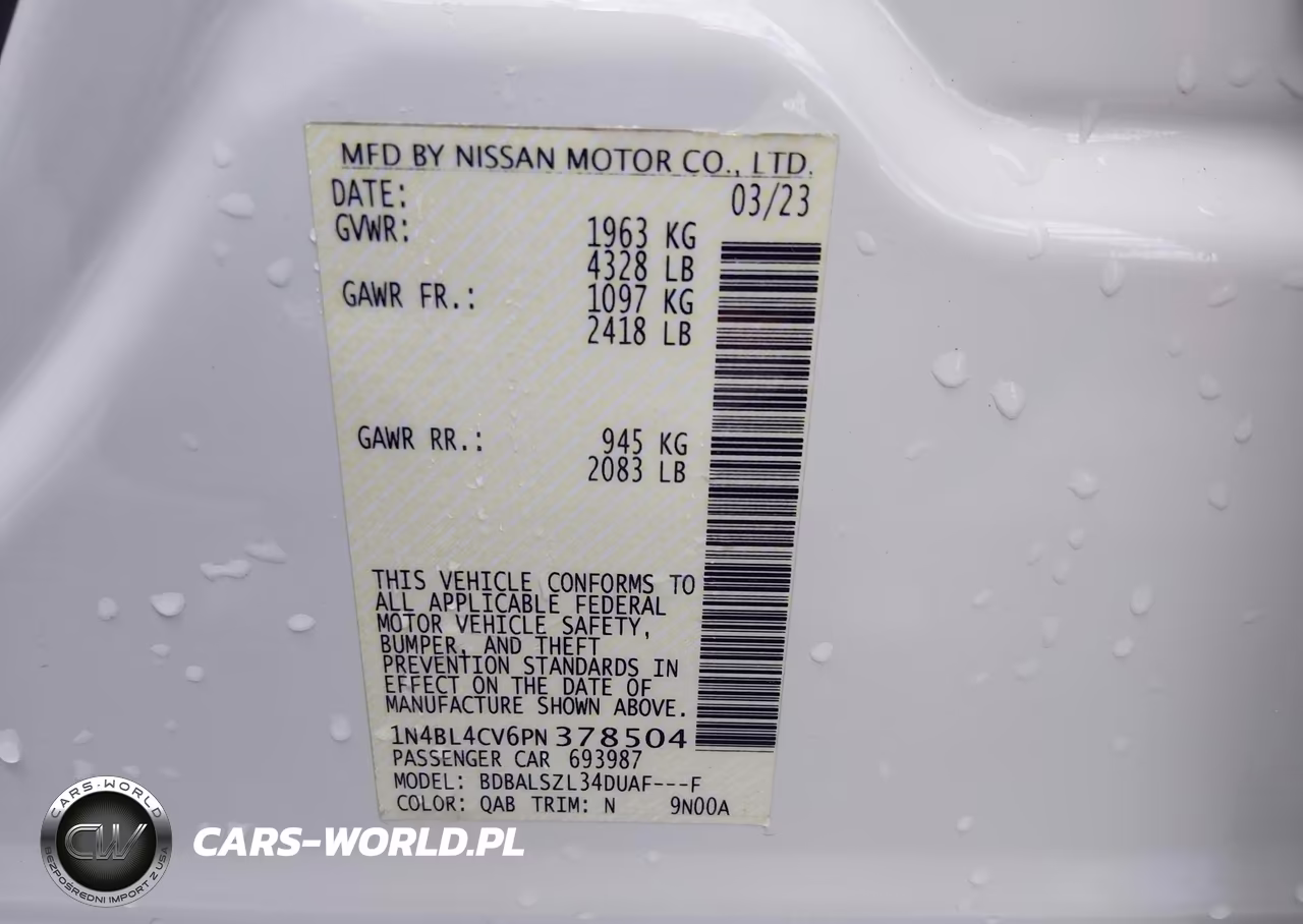 2023 Nissan Altima Sr Fwd VIN:1N4BL4CV6PN378504 - 9