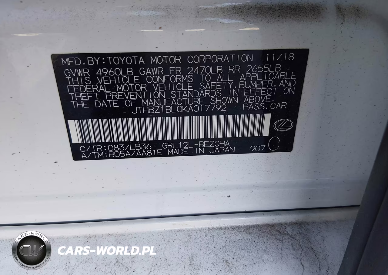 2019 Lexus Gs 350 F Sport VIN:JTHBZ1BL0KA017792 - 9
