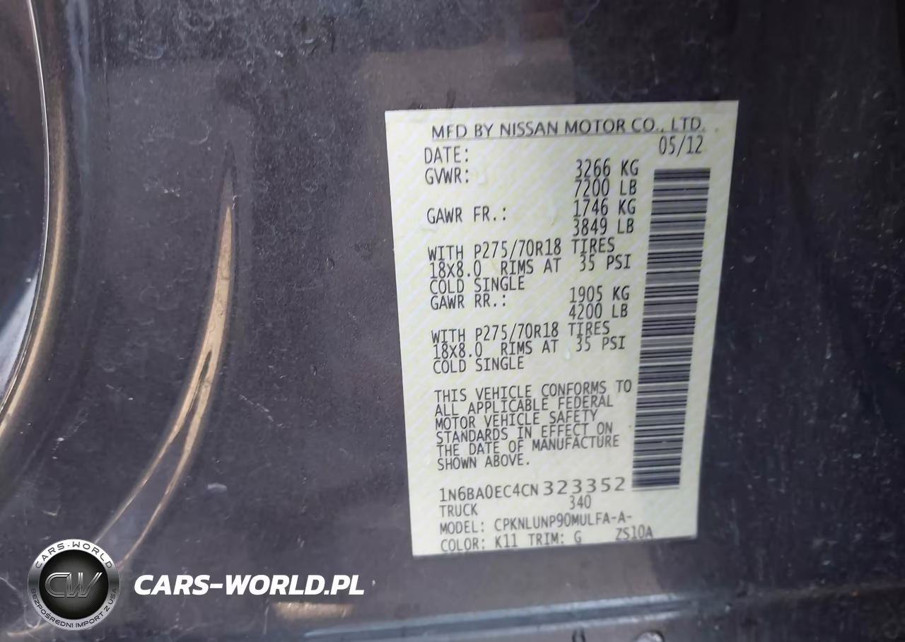 2012 Nissan Titan Pro-4X VIN:1N6BA0EC4CN323352 - 9