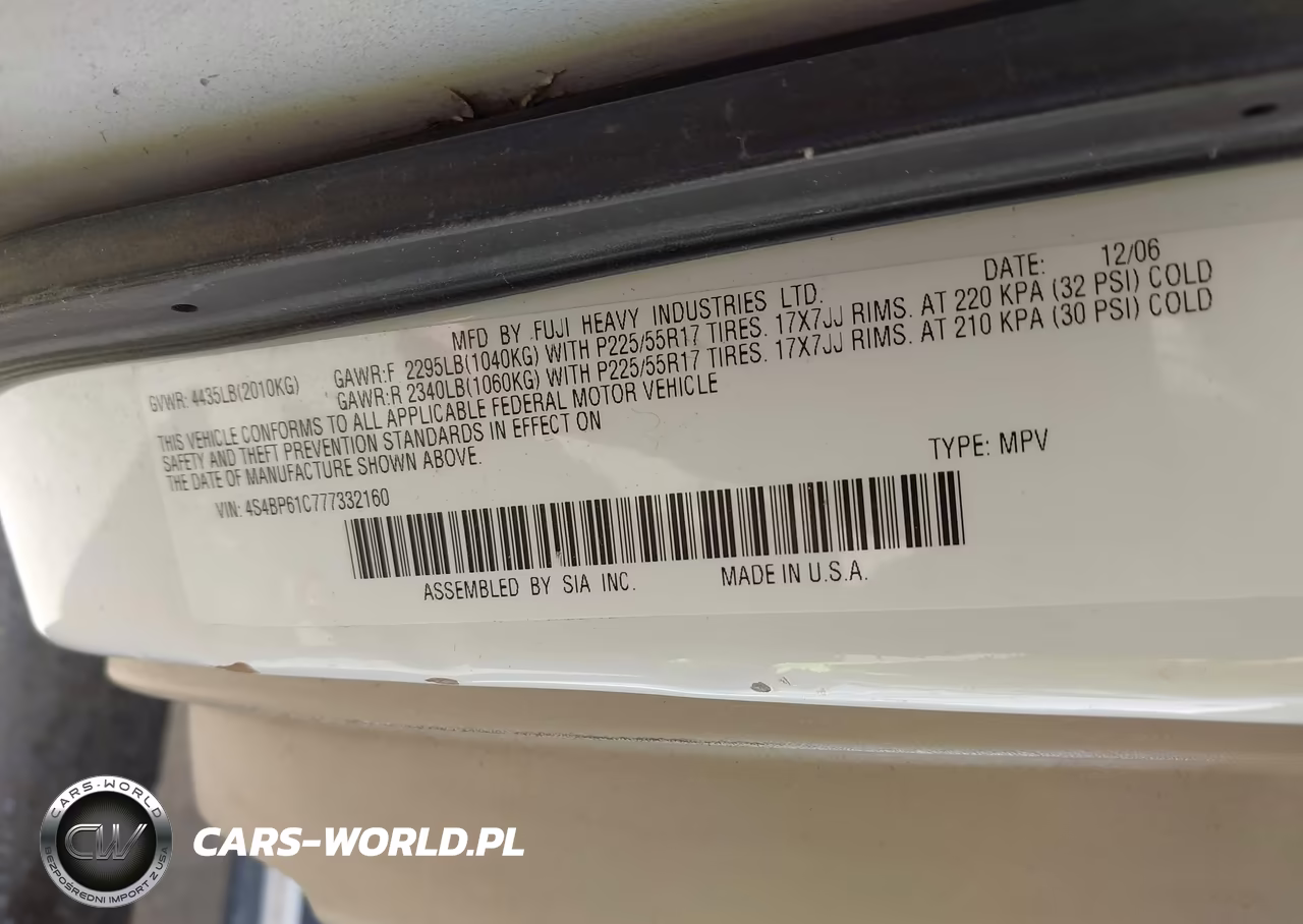 2007 Subaru Outback 2.5I VIN:4S4BP61C777332160 - 9