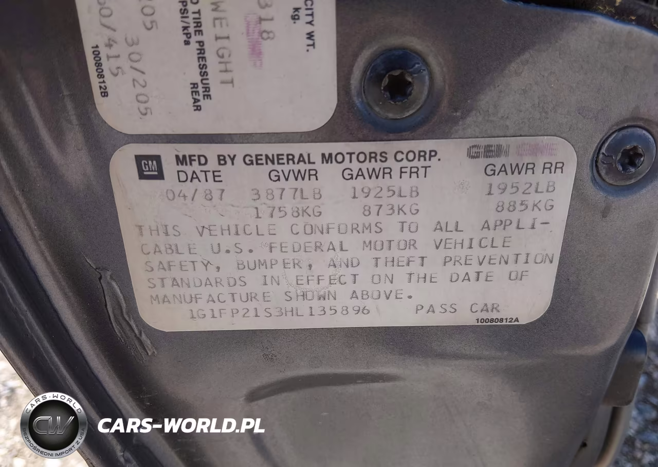 1987 Chevrolet Camaro VIN:1G1FP21S3HL135896 - 9