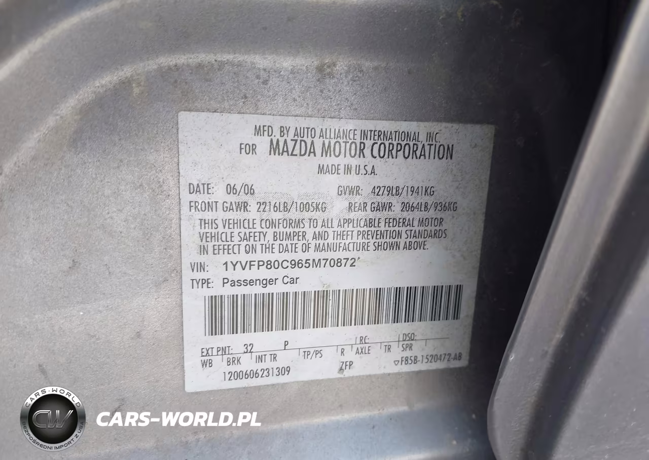 2006 Mazda Mazda6 I VIN:1YVFP80C965M70872 - 9
