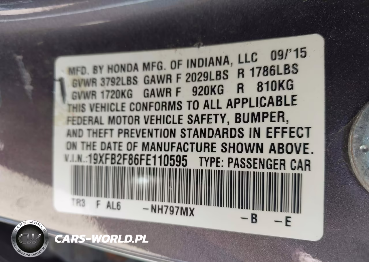 2015 Honda Civic Ex VIN:19XFB2F86FE110595 - 9