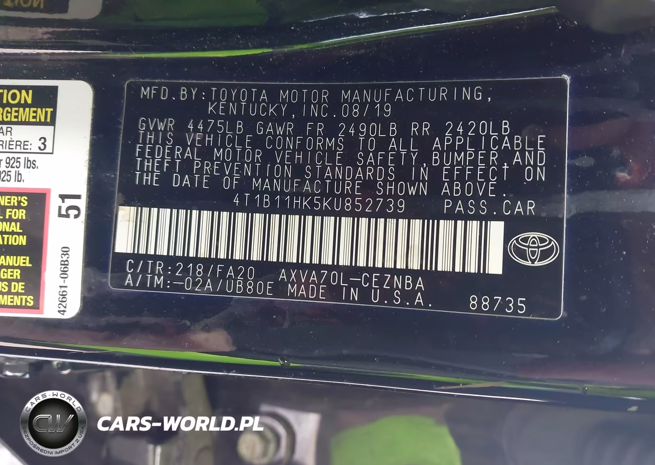 2019 Toyota Camry Le VIN:4T1B11HK5KU852739 - 9