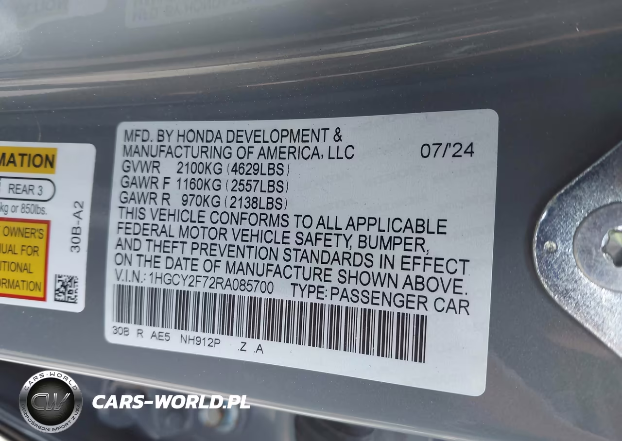 2024 Honda Accord Hybrid Sport-L VIN:1HGCY2F72RA085700 - 9