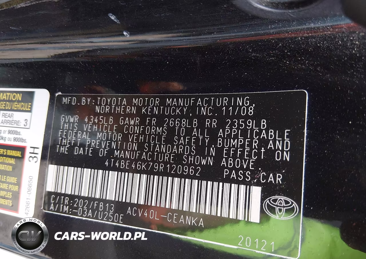 2009 Toyota Camry Le VIN:4T4BE46K79R120962 - 9
