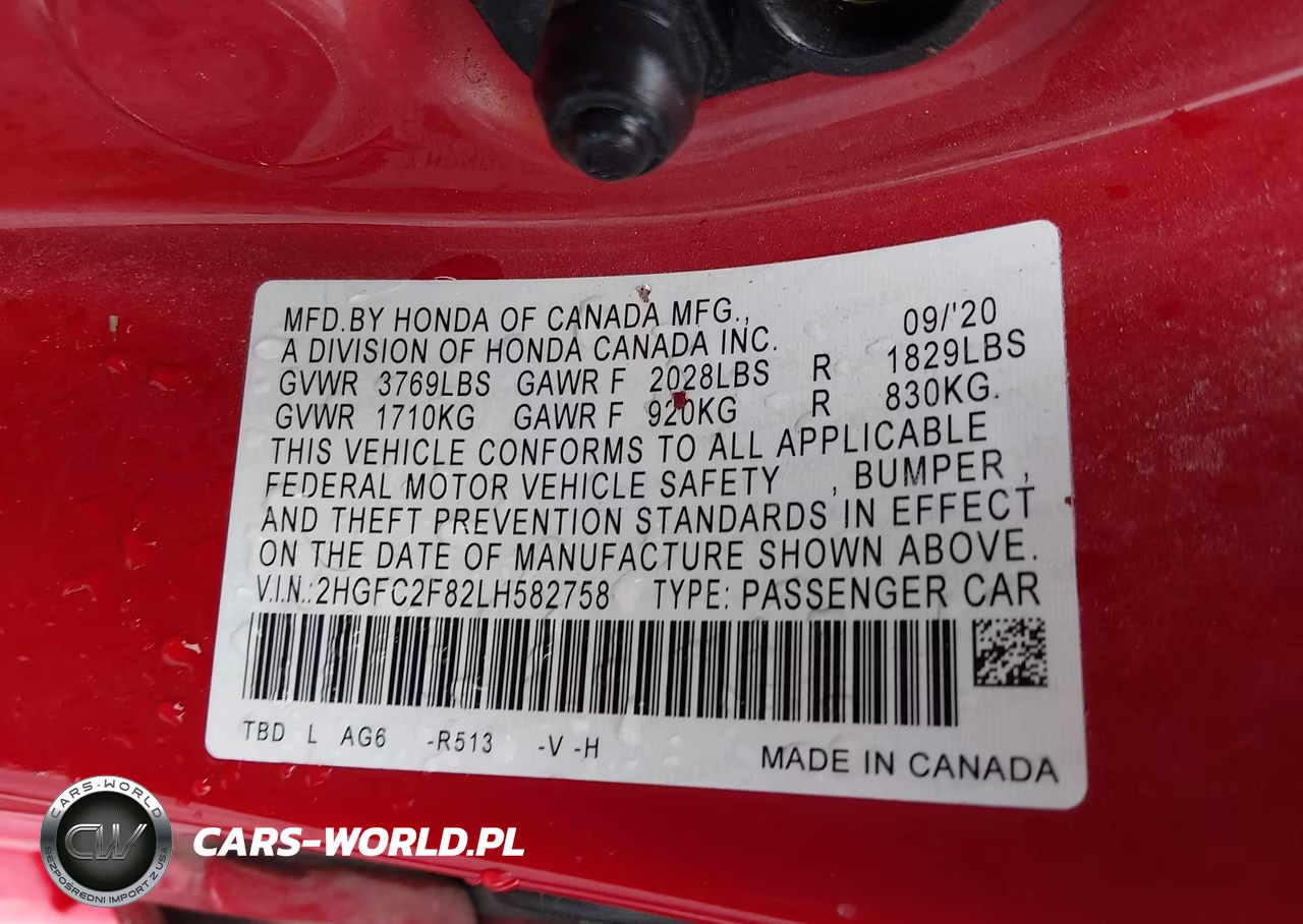 2020 Honda Civic Sport VIN:2HGFC2F82LH582758 - 9