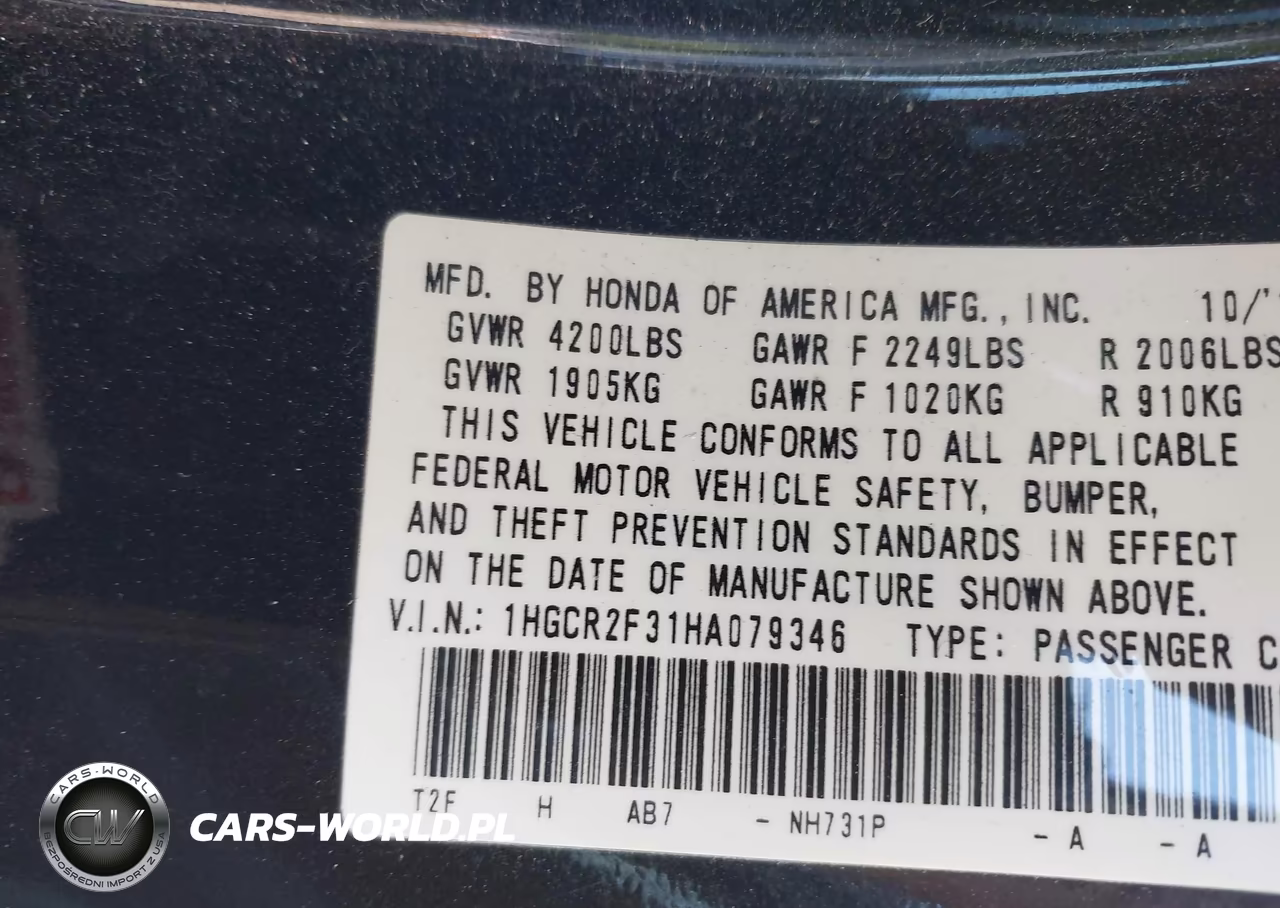2017 Honda Accord Lx VIN:1HGCR2F31HA079346 - 9