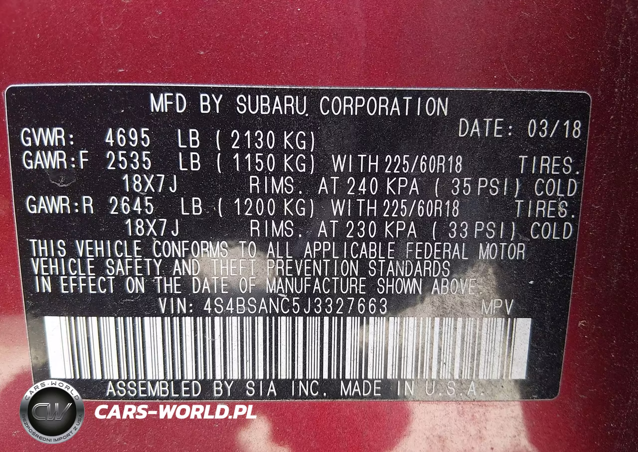 2018 Subaru Outback 2.5I Limited VIN:4S4BSANC5J3327663 - 9
