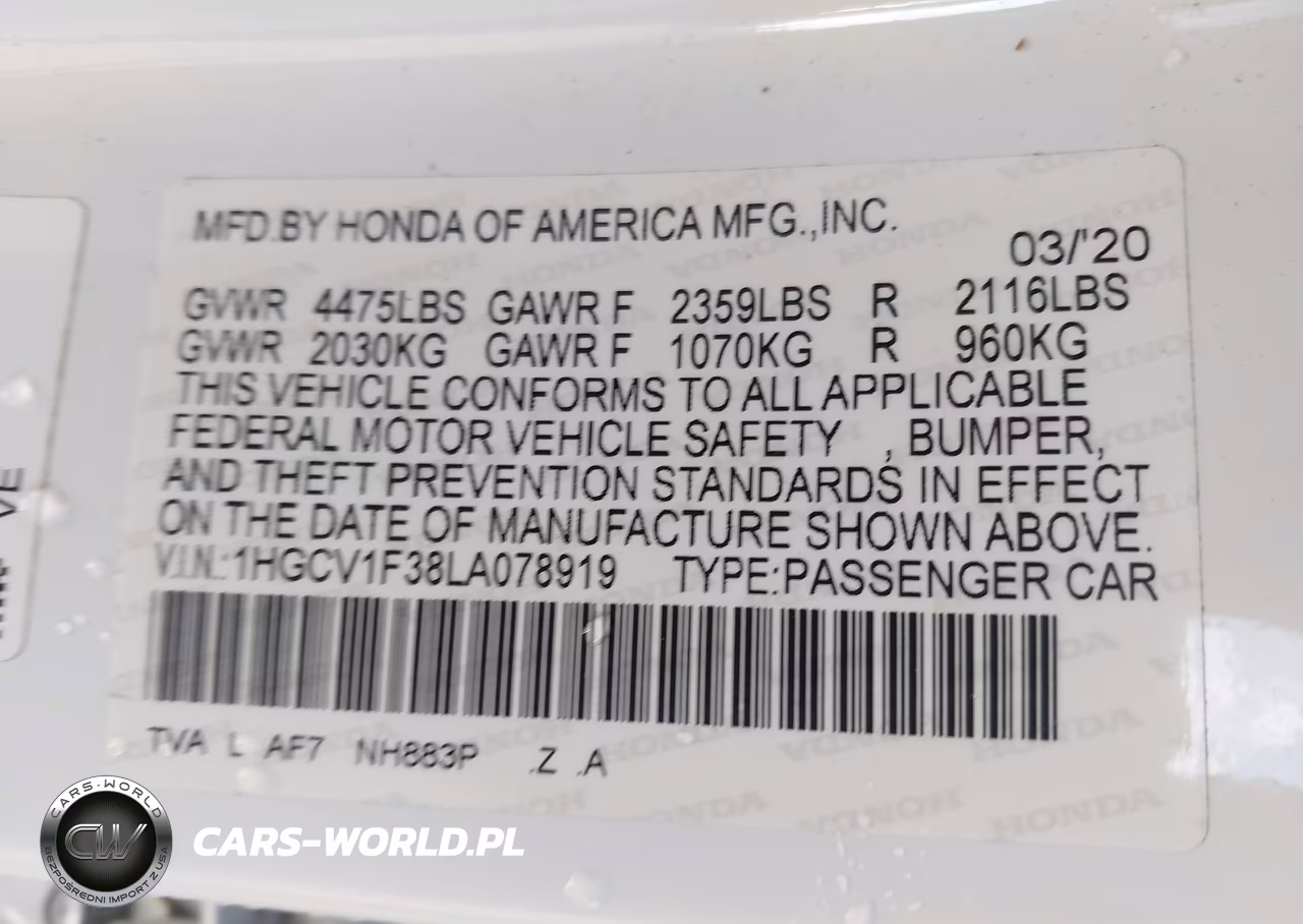 2020 Honda Accord Sport VIN:1HGCV1F38LA078919 - 9